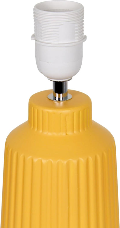 LT1169-YLW 15.94" Glow & Flow Minimalist Grooved Ceramic Table Lamp, Monochromatic Fabric Shade, Textured Accent Lighting, for Bedroom, Office, Living Room, Yellow
