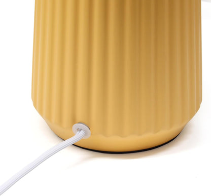 LT1169-YLW 15.94" Glow & Flow Minimalist Grooved Ceramic Table Lamp, Monochromatic Fabric Shade, Textured Accent Lighting, for Bedroom, Office, Living Room, Yellow