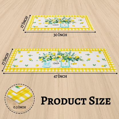 Lemon Kitchen Rugs and Mats Set of 2, Farmhouse Kitchen Decor and Accessories Decoration,Yellow Lemon Kitchen Rug Non-Skid Washable Kitchen Mats for Floor, 17"x 47"+17"x 30"