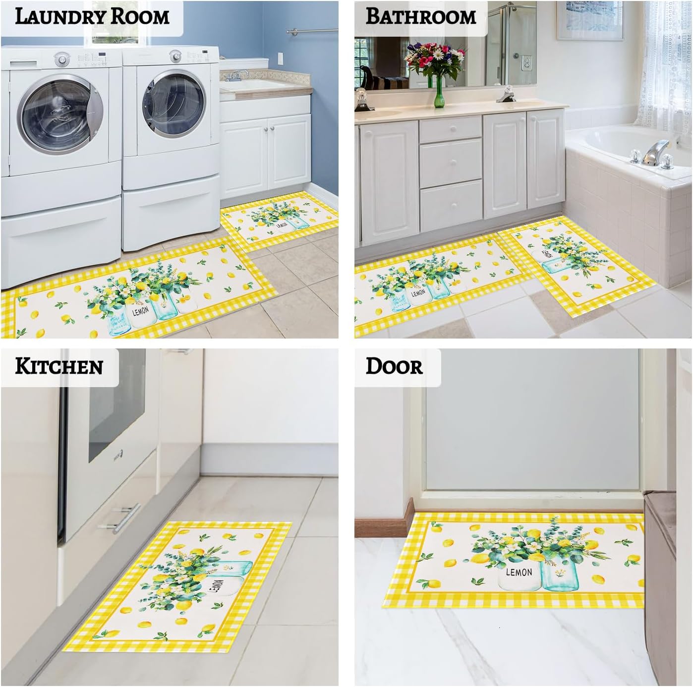 Lemon Kitchen Rugs and Mats Set of 2, Farmhouse Kitchen Decor and Accessories Decoration,Yellow Lemon Kitchen Rug Non-Skid Washable Kitchen Mats for Floor, 17"x 47"+17"x 30"