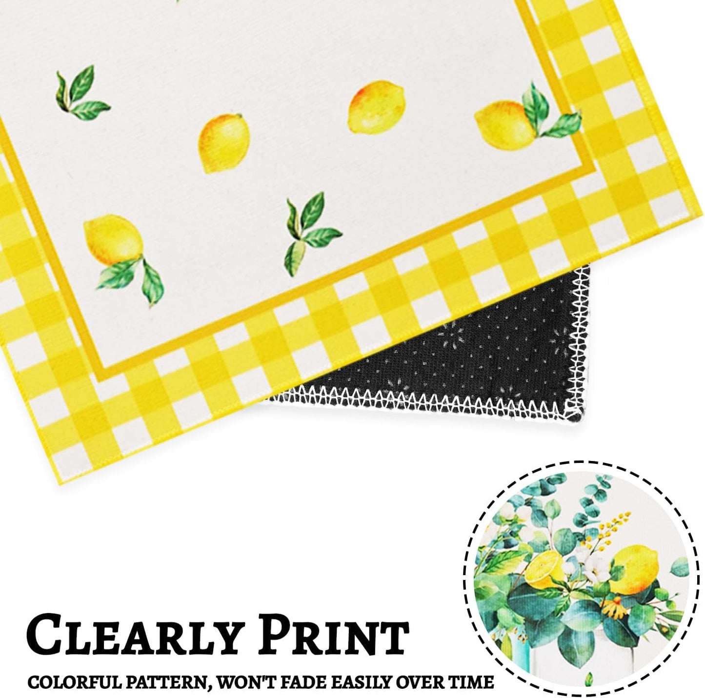 Lemon Kitchen Rugs and Mats Set of 2, Farmhouse Kitchen Decor and Accessories Decoration,Yellow Lemon Kitchen Rug Non-Skid Washable Kitchen Mats for Floor, 17"x 47"+17"x 30"