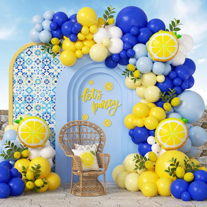 119pcs Lemon Balloon Arch with Pastel Blue Yellow White Lemon Balloons | Lemon, Baby Shower, Graduation, Bridal Shower, Birthday Party Decorations