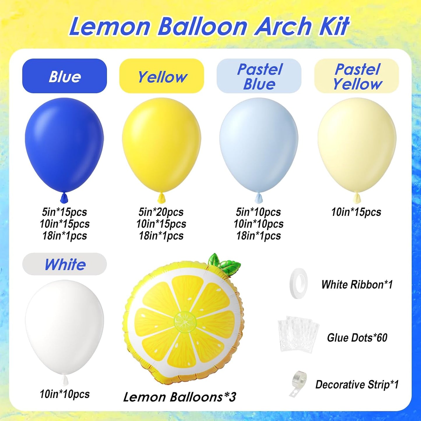 119pcs Lemon Balloon Arch with Pastel Blue Yellow White Lemon Balloons | Lemon, Baby Shower, Graduation, Bridal Shower, Birthday Party Decorations