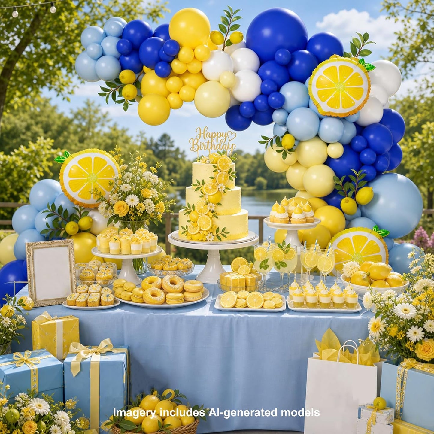 119pcs Lemon Balloon Arch with Pastel Blue Yellow White Lemon Balloons | Lemon, Baby Shower, Graduation, Bridal Shower, Birthday Party Decorations