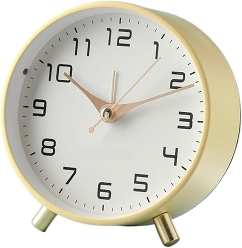 Alarm Clock Nordic Luxury Alarm Clock, Bedside Analog Non-Ticking Silent Small Desk Clock with Arabic Numerals, Battery Operated Round Table Clock for Living Room, Bedroom Desk Clock(Yellow)