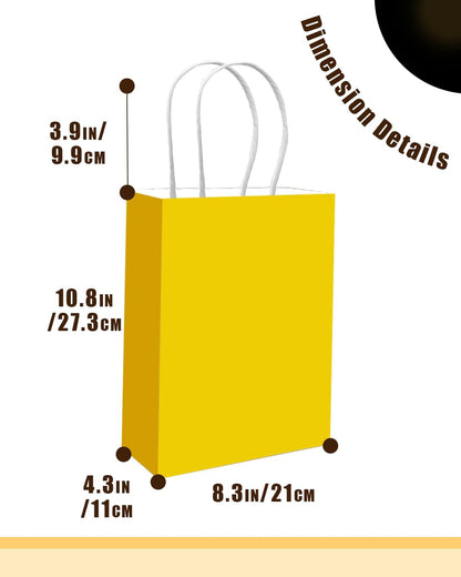 100PCS Gift Bag with Handles Bulk Bright Yellow Paper Bags Multiple Uses (11"x5"x8"inch Medium Size)