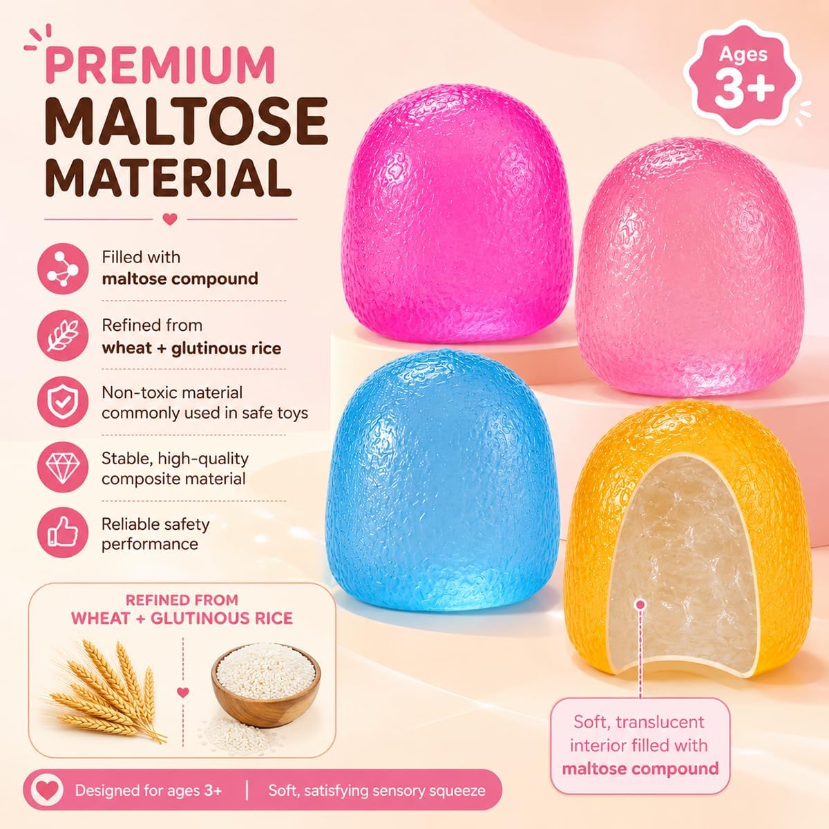 Gumdrop Squishy Toys,38% Large Than Standard Gumdrop Squishy Fidget | Non-Sticky Stress Ball for Kid Adult with Autism,No Odor Sensory Squeeze Fidget for Anxiety Relief,Easy to Clean with Water