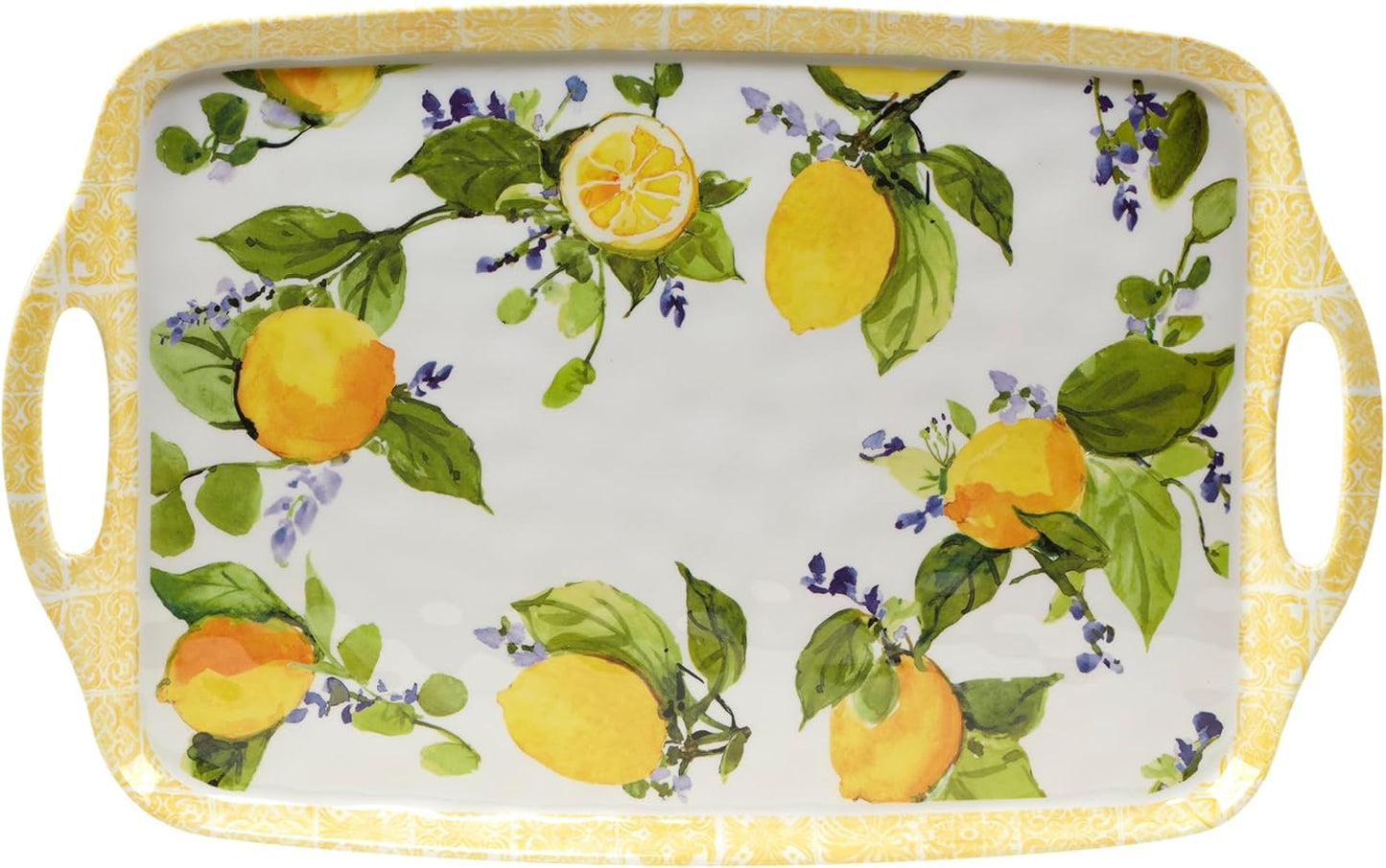 Lemon Zest Melamine Rectangular Tray with Handles, 19-inches Length, Kitchenware and Accessories