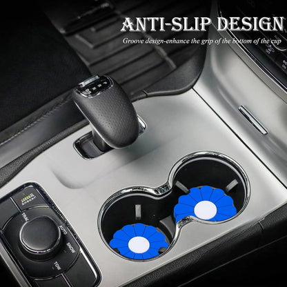 4-Pack Car Cup Holder Coaster Inserts, Daisy Shape, 2.75 Inch Non-Slip Silicone Cup Holder Insert, Universal Non-Slip Cup Holders, Car Accessories Interior for Women and Man (Yellow)