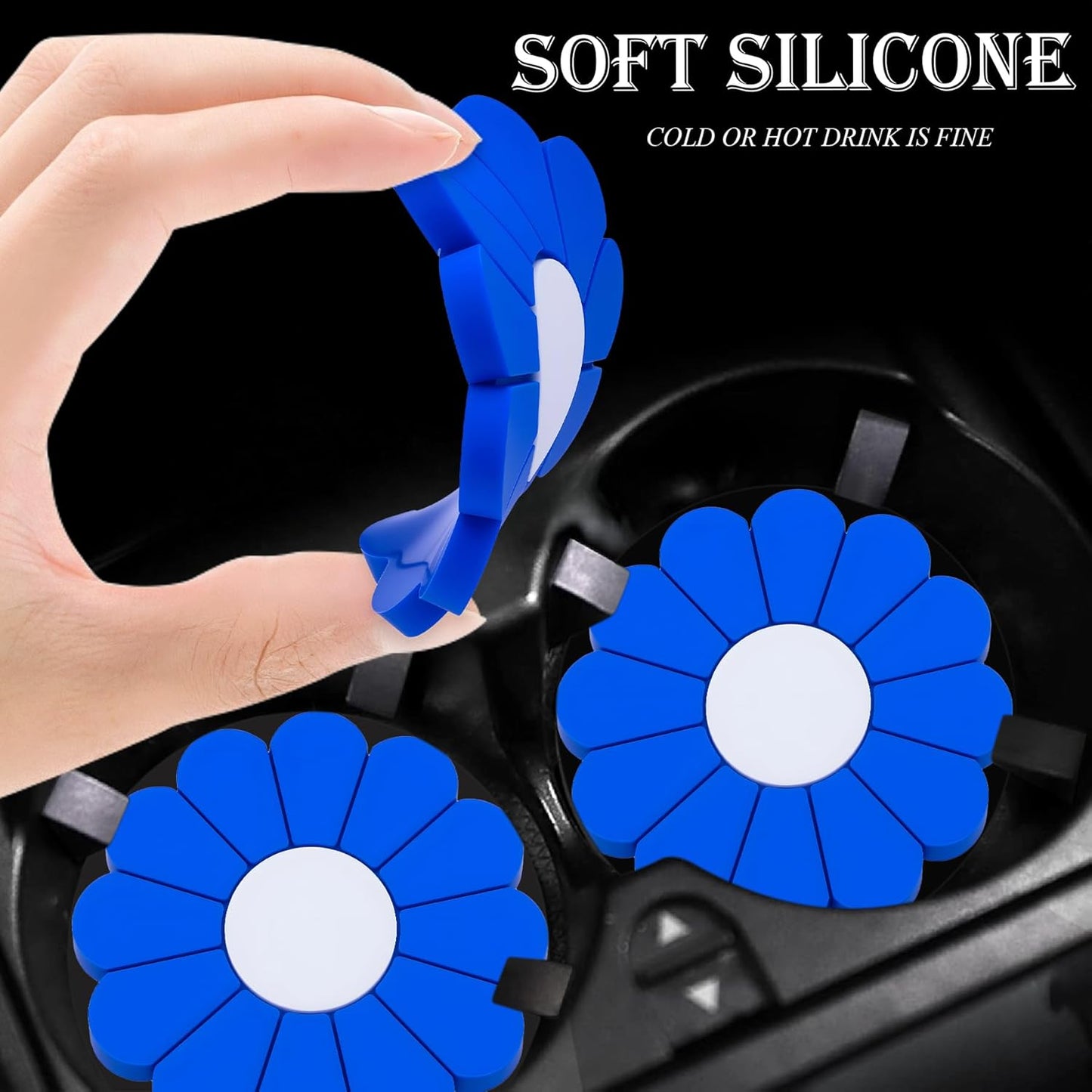 4-Pack Car Cup Holder Coaster Inserts, Daisy Shape, 2.75 Inch Non-Slip Silicone Cup Holder Insert, Universal Non-Slip Cup Holders, Car Accessories Interior for Women and Man (Yellow)