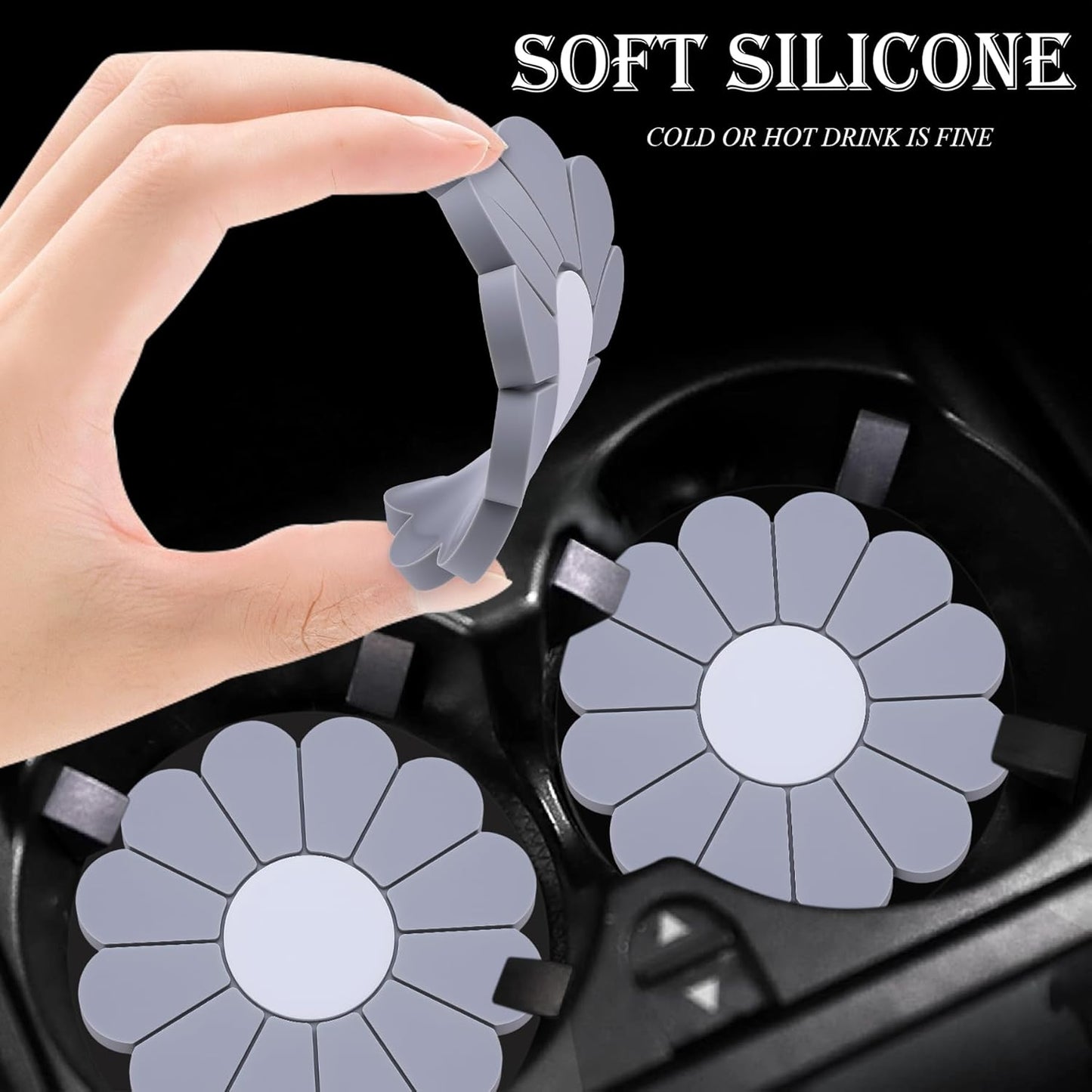 4-Pack Car Cup Holder Coaster Inserts, Daisy Shape, 2.75 Inch Non-Slip Silicone Cup Holder Insert, Universal Non-Slip Cup Holders, Car Accessories Interior for Women and Man (Yellow)