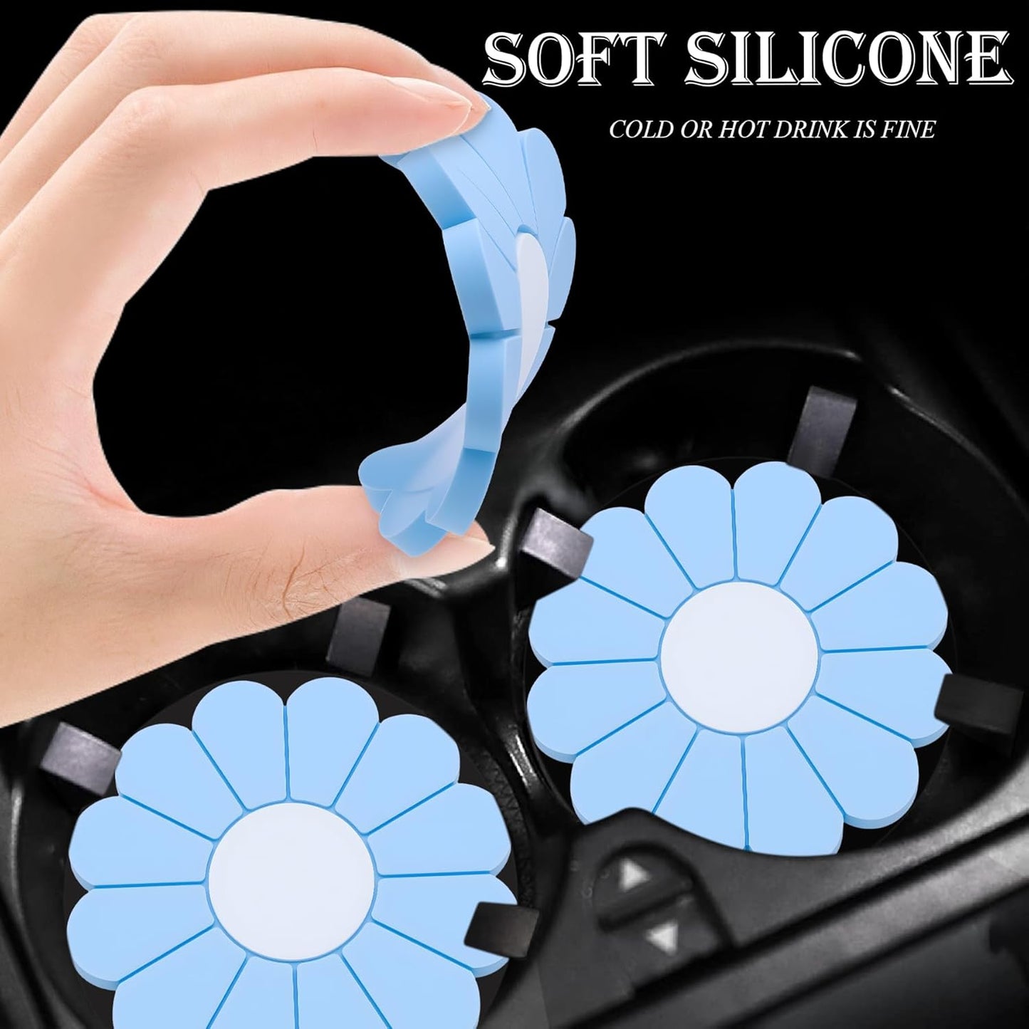 4-Pack Car Cup Holder Coaster Inserts, Daisy Shape, 2.75 Inch Non-Slip Silicone Cup Holder Insert, Universal Non-Slip Cup Holders, Car Accessories Interior for Women and Man (Yellow)