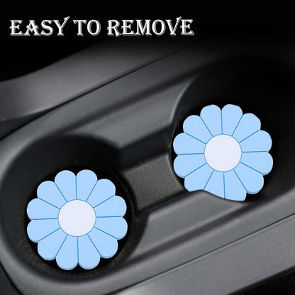 4-Pack Car Cup Holder Coaster Inserts, Daisy Shape, 2.75 Inch Non-Slip Silicone Cup Holder Insert, Universal Non-Slip Cup Holders, Car Accessories Interior for Women and Man (Yellow)