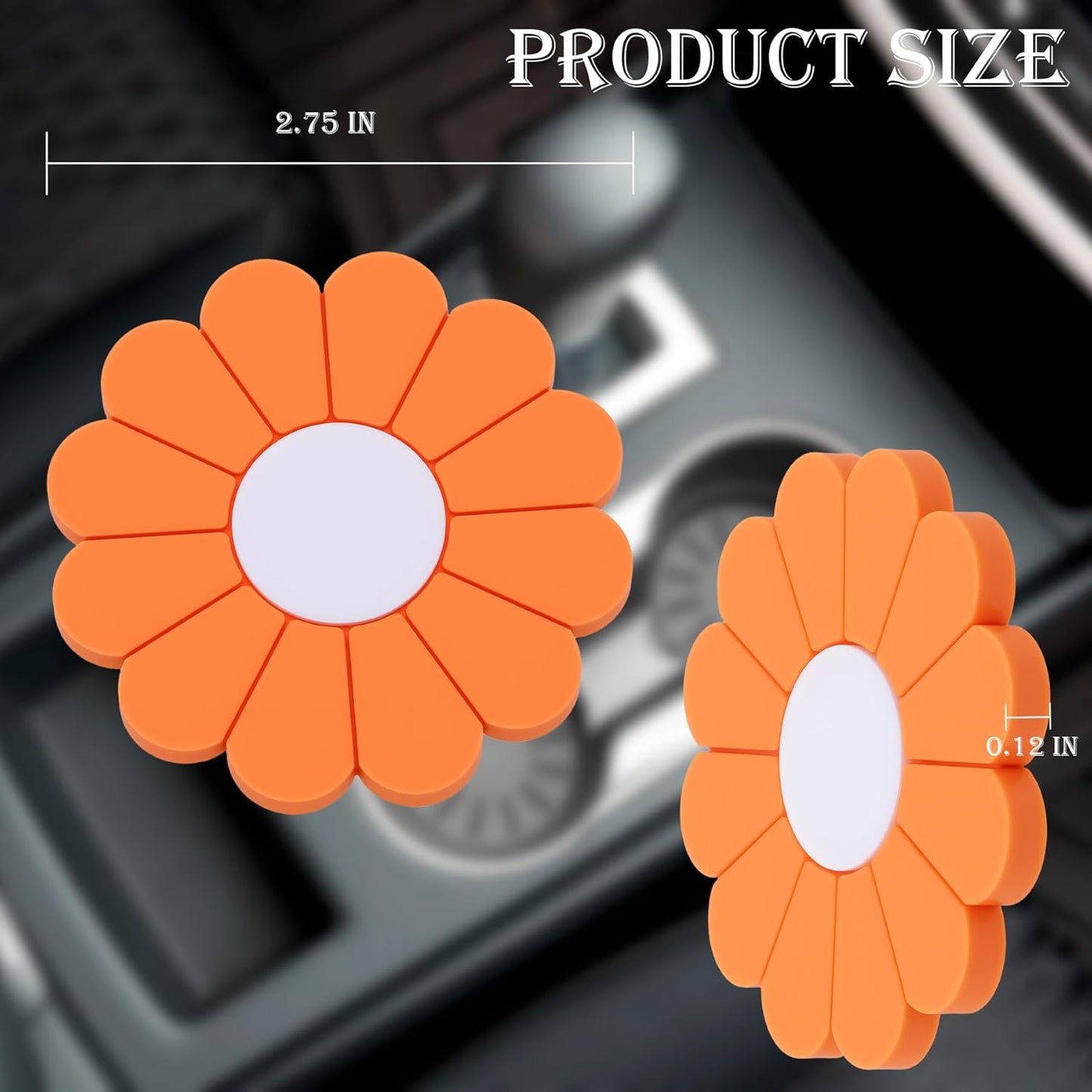4-Pack Car Cup Holder Coaster Inserts, Daisy Shape, 2.75 Inch Non-Slip Silicone Cup Holder Insert, Universal Non-Slip Cup Holders, Car Accessories Interior for Women and Man (Yellow)