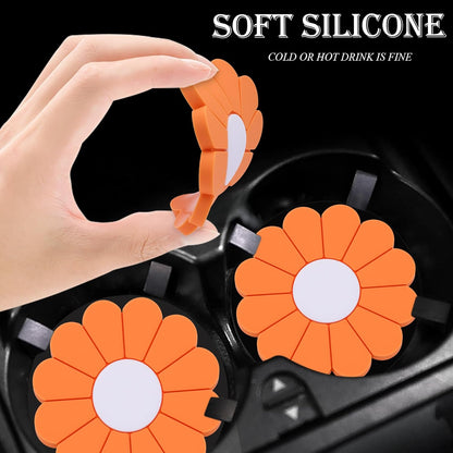 4-Pack Car Cup Holder Coaster Inserts, Daisy Shape, 2.75 Inch Non-Slip Silicone Cup Holder Insert, Universal Non-Slip Cup Holders, Car Accessories Interior for Women and Man (Yellow)