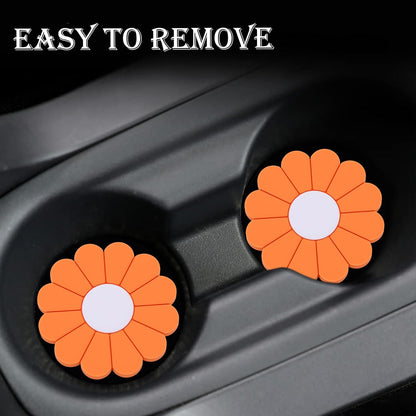 4-Pack Car Cup Holder Coaster Inserts, Daisy Shape, 2.75 Inch Non-Slip Silicone Cup Holder Insert, Universal Non-Slip Cup Holders, Car Accessories Interior for Women and Man (Yellow)
