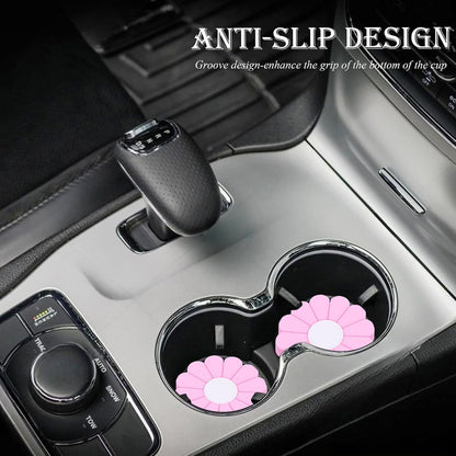 4-Pack Car Cup Holder Coaster Inserts, Daisy Shape, 2.75 Inch Non-Slip Silicone Cup Holder Insert, Universal Non-Slip Cup Holders, Car Accessories Interior for Women and Man (Yellow)