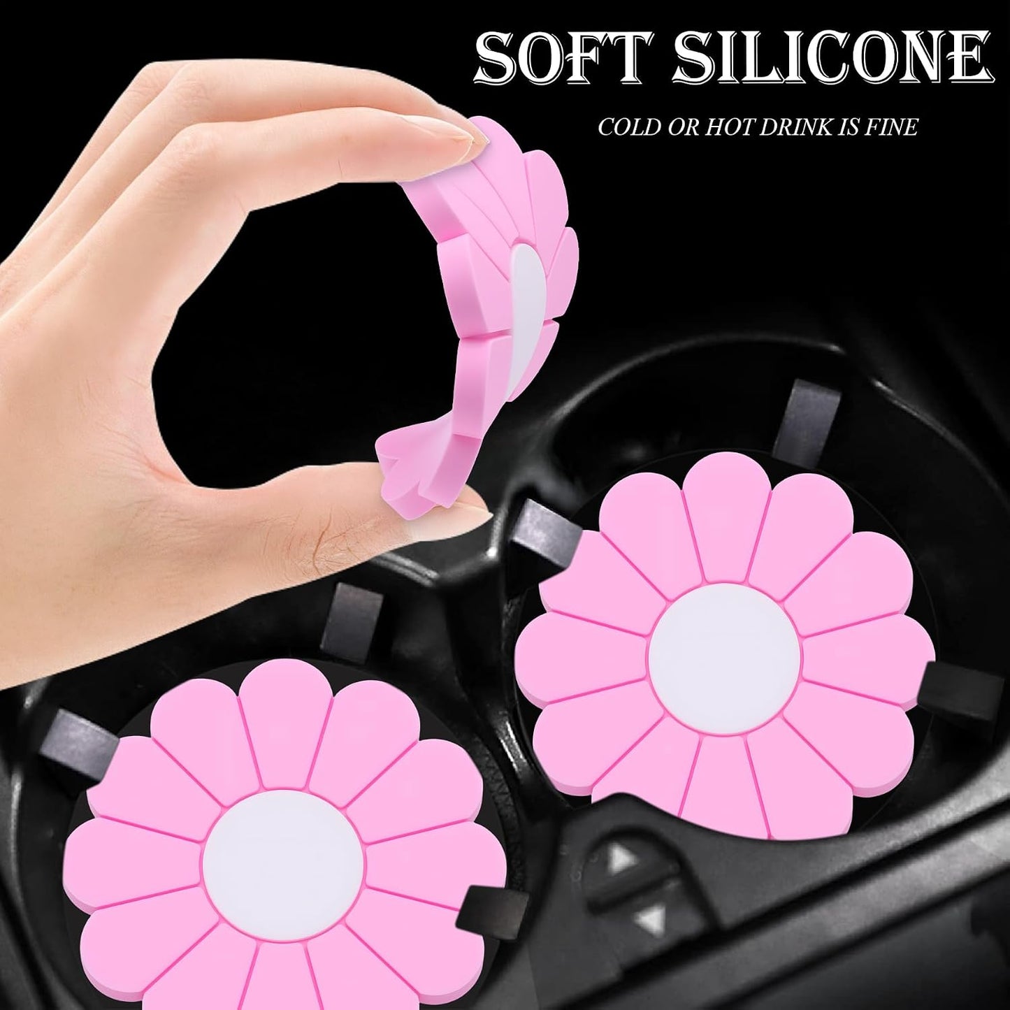 4-Pack Car Cup Holder Coaster Inserts, Daisy Shape, 2.75 Inch Non-Slip Silicone Cup Holder Insert, Universal Non-Slip Cup Holders, Car Accessories Interior for Women and Man (Yellow)