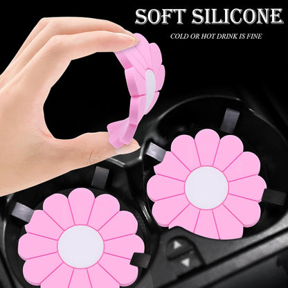 4-Pack Car Cup Holder Coaster Inserts, Daisy Shape, 2.75 Inch Non-Slip Silicone Cup Holder Insert, Universal Non-Slip Cup Holders, Car Accessories Interior for Women and Man (Yellow)