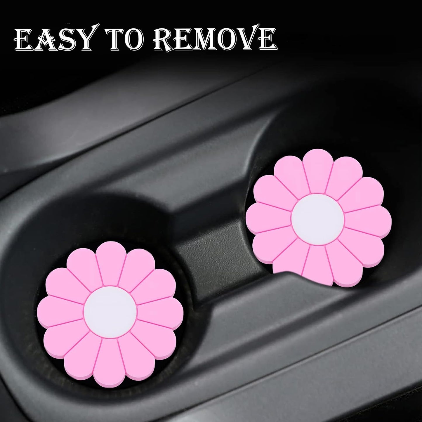 4-Pack Car Cup Holder Coaster Inserts, Daisy Shape, 2.75 Inch Non-Slip Silicone Cup Holder Insert, Universal Non-Slip Cup Holders, Car Accessories Interior for Women and Man (Yellow)