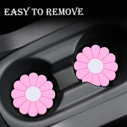 4-Pack Car Cup Holder Coaster Inserts, Daisy Shape, 2.75 Inch Non-Slip Silicone Cup Holder Insert, Universal Non-Slip Cup Holders, Car Accessories Interior for Women and Man (Yellow)