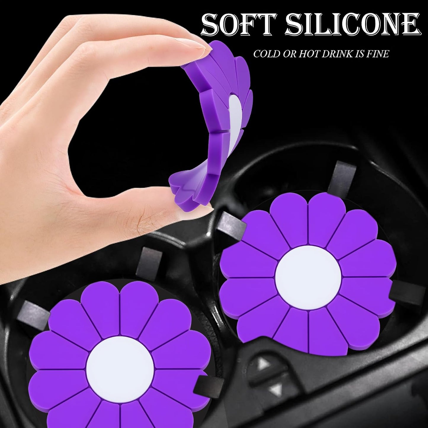 4-Pack Car Cup Holder Coaster Inserts, Daisy Shape, 2.75 Inch Non-Slip Silicone Cup Holder Insert, Universal Non-Slip Cup Holders, Car Accessories Interior for Women and Man (Yellow)
