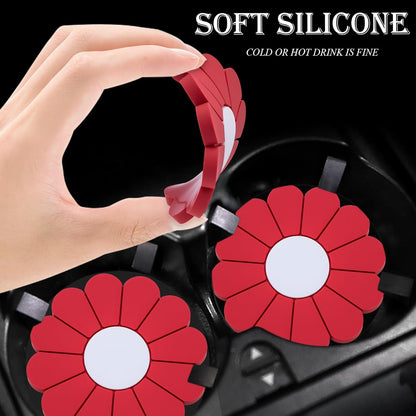 4-Pack Car Cup Holder Coaster Inserts, Daisy Shape, 2.75 Inch Non-Slip Silicone Cup Holder Insert, Universal Non-Slip Cup Holders, Car Accessories Interior for Women and Man (Yellow)