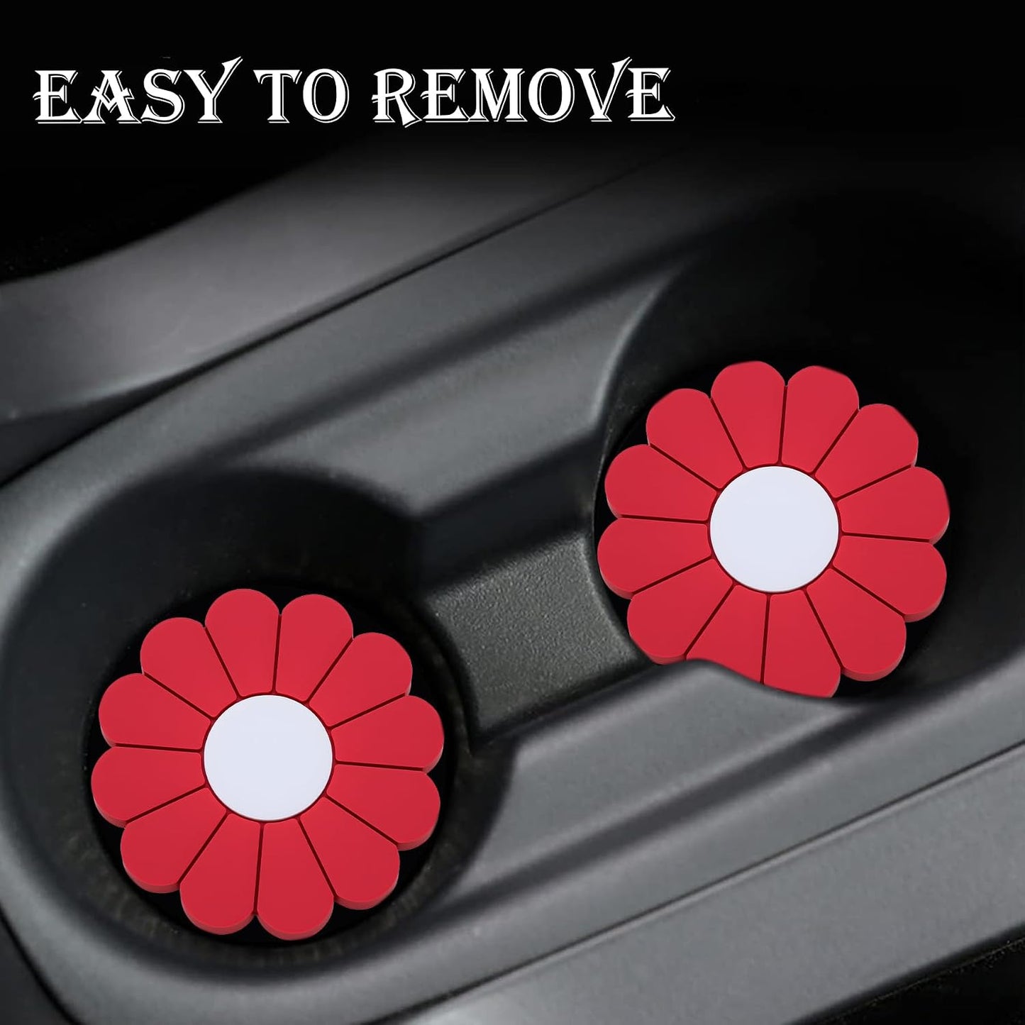 4-Pack Car Cup Holder Coaster Inserts, Daisy Shape, 2.75 Inch Non-Slip Silicone Cup Holder Insert, Universal Non-Slip Cup Holders, Car Accessories Interior for Women and Man (Yellow)