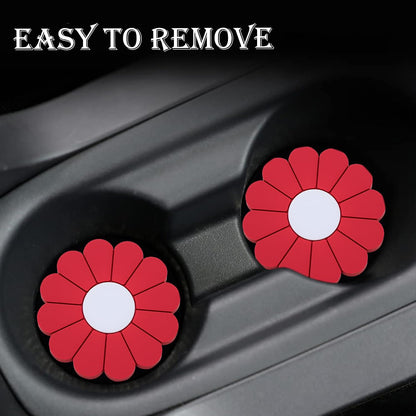 4-Pack Car Cup Holder Coaster Inserts, Daisy Shape, 2.75 Inch Non-Slip Silicone Cup Holder Insert, Universal Non-Slip Cup Holders, Car Accessories Interior for Women and Man (Yellow)