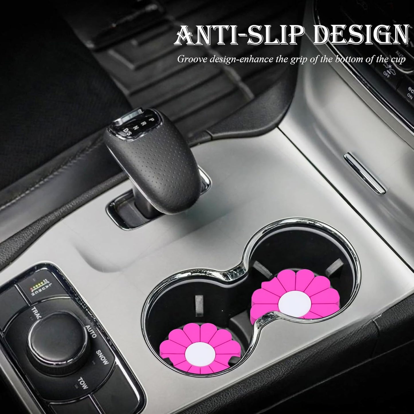 4-Pack Car Cup Holder Coaster Inserts, Daisy Shape, 2.75 Inch Non-Slip Silicone Cup Holder Insert, Universal Non-Slip Cup Holders, Car Accessories Interior for Women and Man (Yellow)