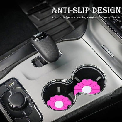 4-Pack Car Cup Holder Coaster Inserts, Daisy Shape, 2.75 Inch Non-Slip Silicone Cup Holder Insert, Universal Non-Slip Cup Holders, Car Accessories Interior for Women and Man (Yellow)
