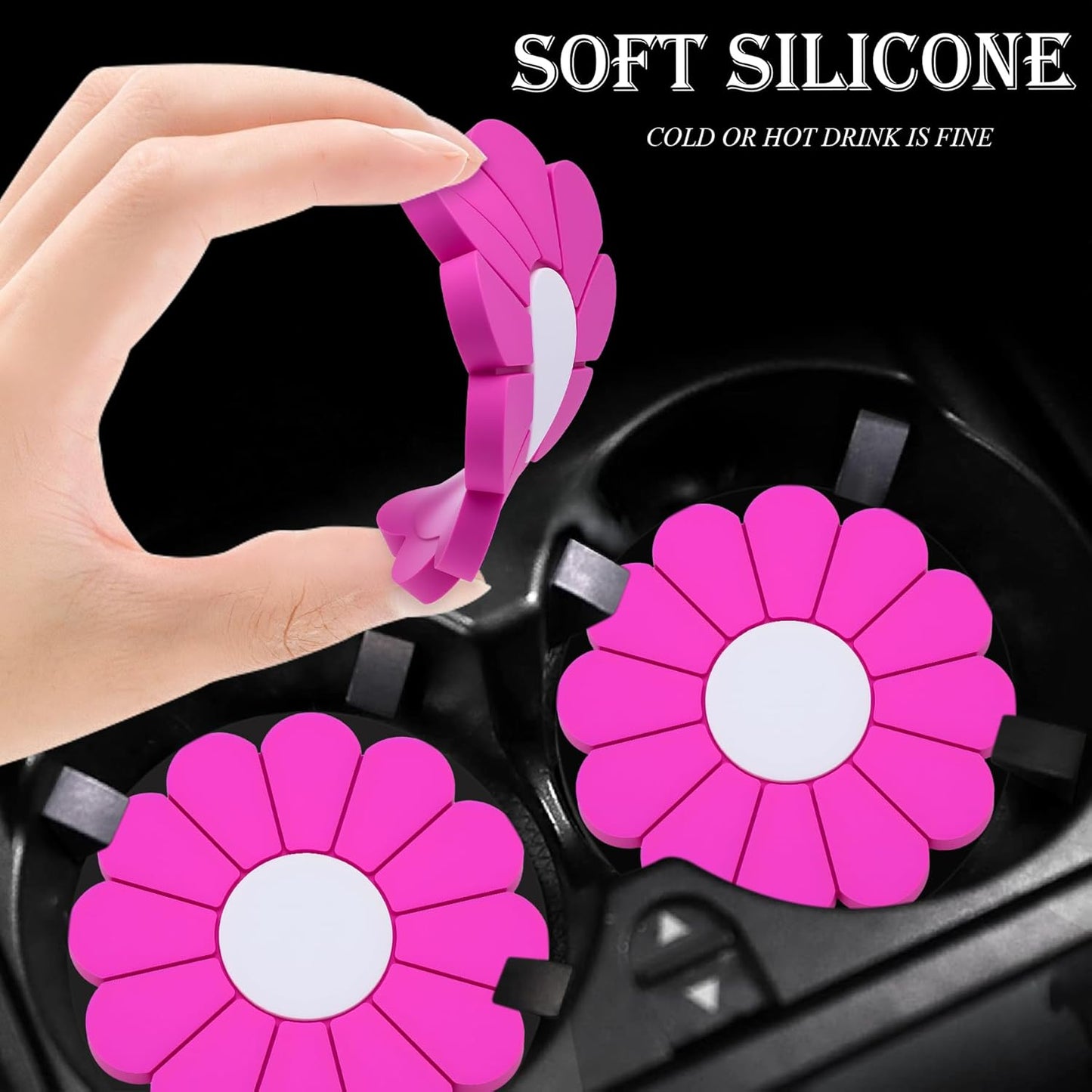 4-Pack Car Cup Holder Coaster Inserts, Daisy Shape, 2.75 Inch Non-Slip Silicone Cup Holder Insert, Universal Non-Slip Cup Holders, Car Accessories Interior for Women and Man (Yellow)
