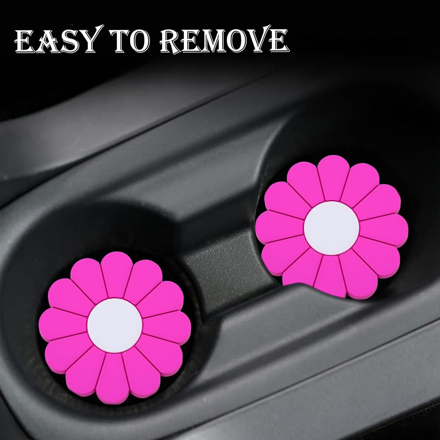 4-Pack Car Cup Holder Coaster Inserts, Daisy Shape, 2.75 Inch Non-Slip Silicone Cup Holder Insert, Universal Non-Slip Cup Holders, Car Accessories Interior for Women and Man (Yellow)