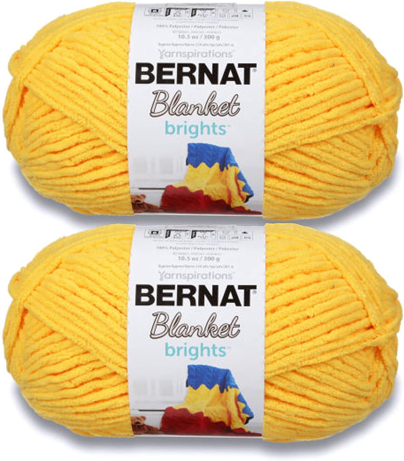 Blanket Brights School Bus Yellow Yarn - 2 Pack of 300g/10.5oz - Polyester - 6 Super Bulky - 220 Yards - Knitting/Crochet