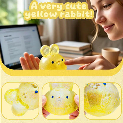 Stress Relief Glitter Bunny Squeeze Toy - Anxiety Calming Sensory Fidget Toy, Soft Squishy Ball for Kids Adults ADHD Autism, Yellow Jelly Hops