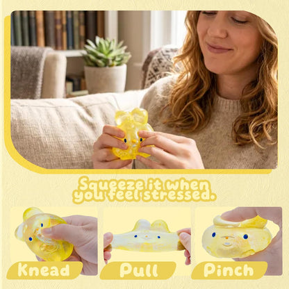 Stress Relief Glitter Bunny Squeeze Toy - Anxiety Calming Sensory Fidget Toy, Soft Squishy Ball for Kids Adults ADHD Autism, Yellow Jelly Hops