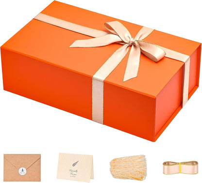 Gift Boxes Bulk, 13.85 x 8.35 x 4.45 inch 1 Pack Orange Gift Boxes with Lids Contains Card, Ribbon, Shredded Paper Filler Gift Boxes for Birthdays, Baby Shower, Bridal Gifts,Weddings