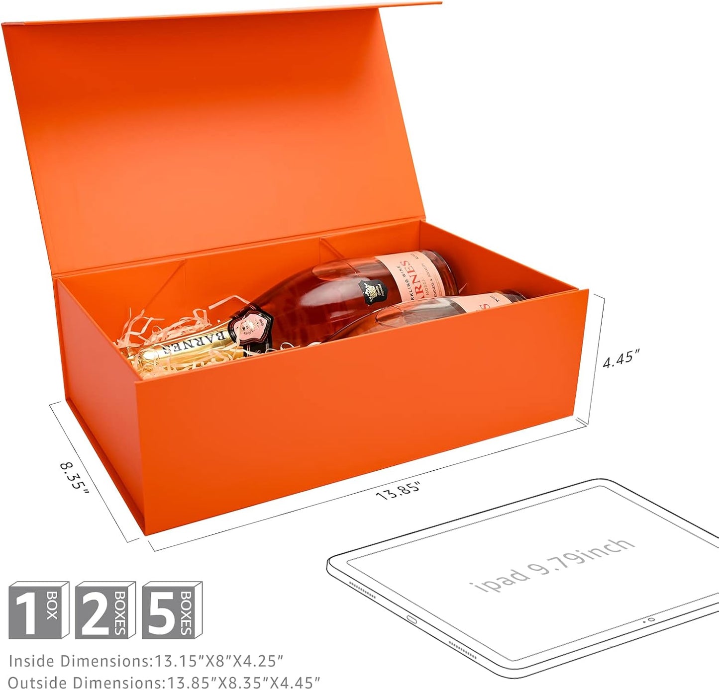 Gift Boxes Bulk, 13.85 x 8.35 x 4.45 inch 1 Pack Orange Gift Boxes with Lids Contains Card, Ribbon, Shredded Paper Filler Gift Boxes for Birthdays, Baby Shower, Bridal Gifts,Weddings