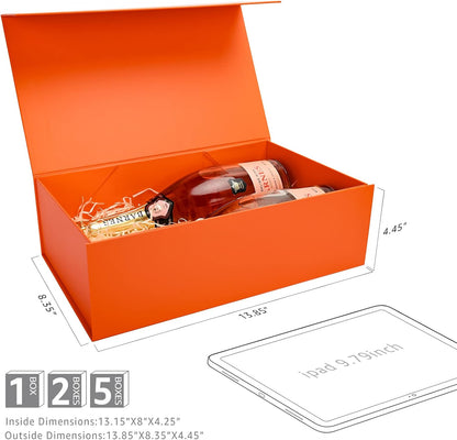 Gift Boxes Bulk, 13.85 x 8.35 x 4.45 inch 1 Pack Orange Gift Boxes with Lids Contains Card, Ribbon, Shredded Paper Filler Gift Boxes for Birthdays, Baby Shower, Bridal Gifts,Weddings