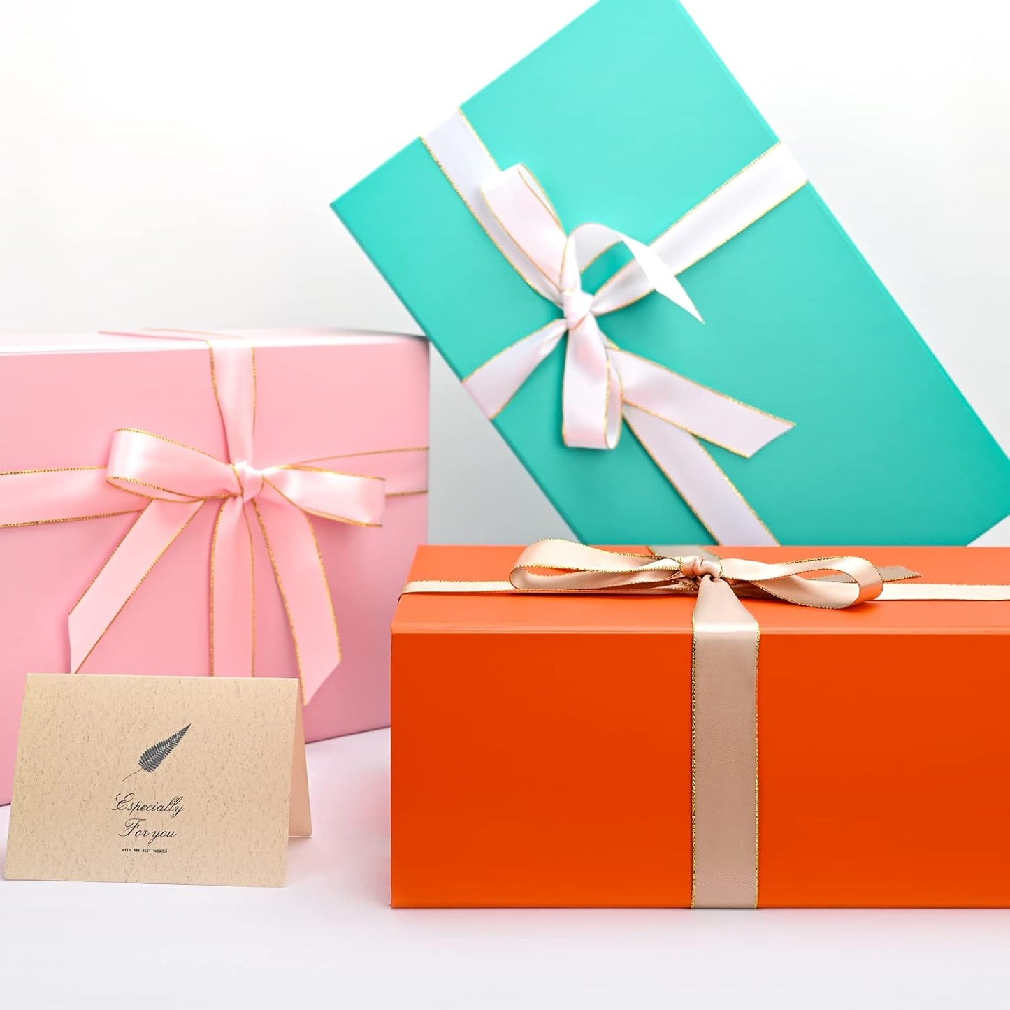 Gift Boxes Bulk, 13.85 x 8.35 x 4.45 inch 1 Pack Orange Gift Boxes with Lids Contains Card, Ribbon, Shredded Paper Filler Gift Boxes for Birthdays, Baby Shower, Bridal Gifts,Weddings
