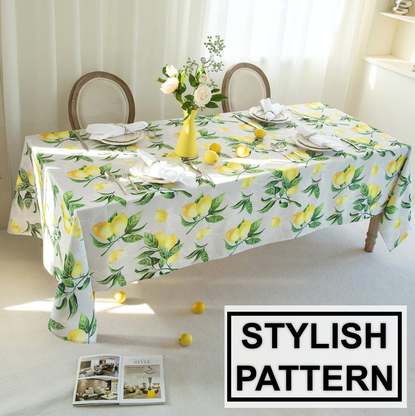 Rectangle Lemons Printed Table Cloth 60x84 Inch, Waterproof Yellow Lemonade Printed Rectangular Table Cloth, Washable Lemon Table Cover Lemon Theme Birthday Party Wedding Spring/Summer Table Décor