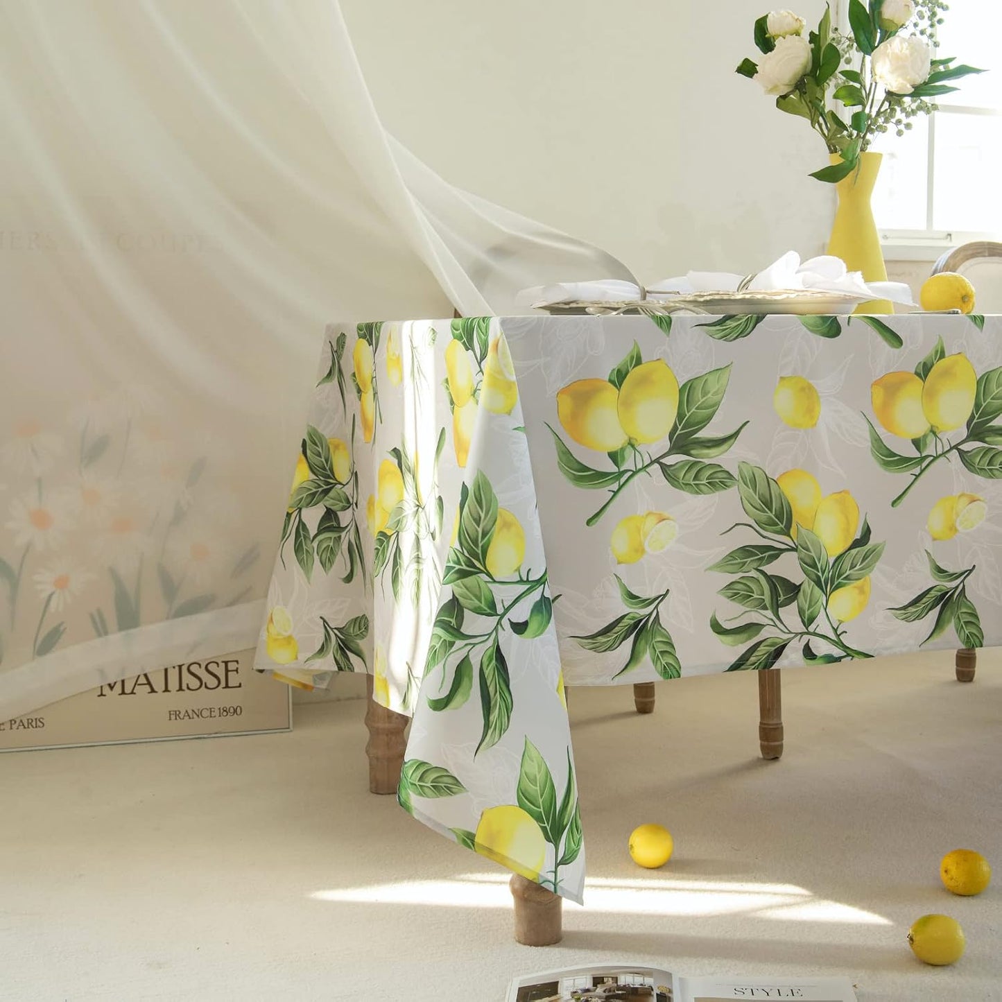 Rectangle Lemons Printed Table Cloth 60x84 Inch, Waterproof Yellow Lemonade Printed Rectangular Table Cloth, Washable Lemon Table Cover Lemon Theme Birthday Party Wedding Spring/Summer Table Décor