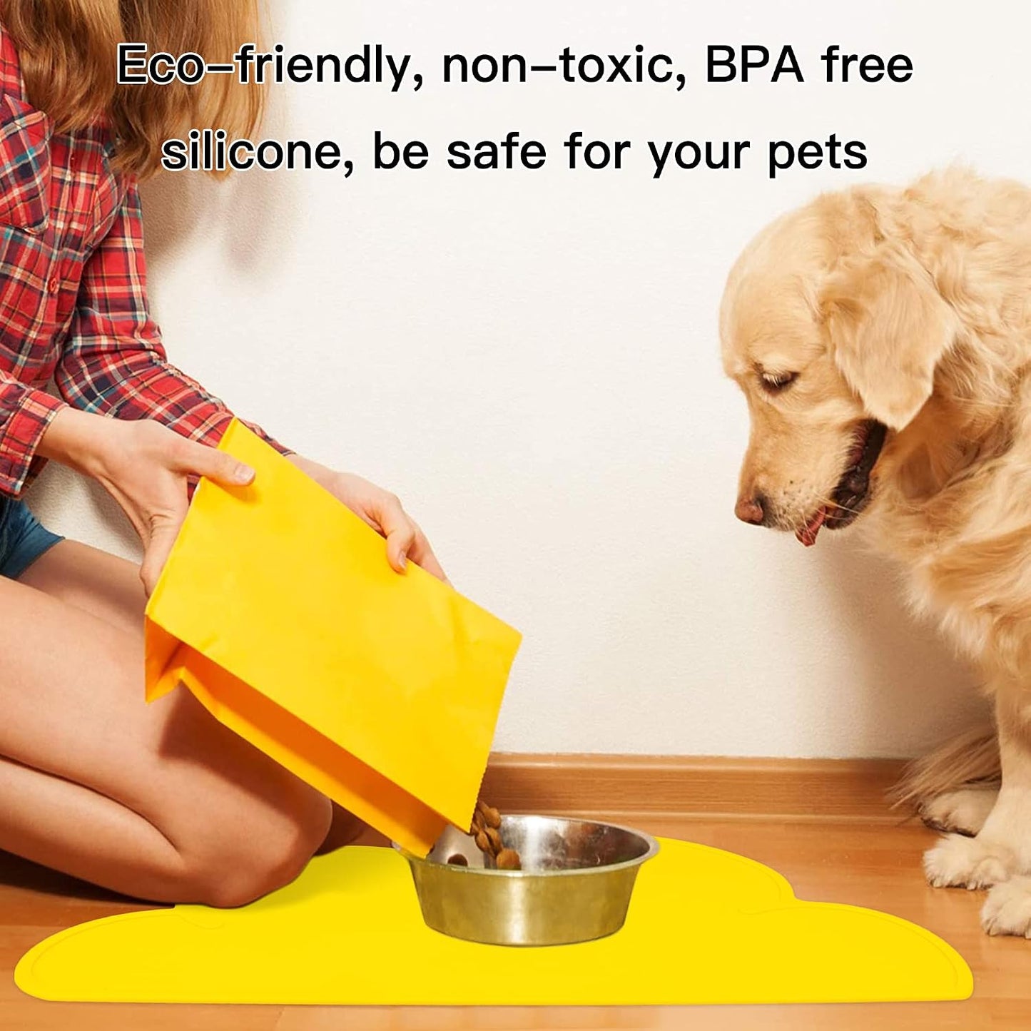 Pet Food Mats–Dog Cat Feeding Mat Top Grade Cloud Silicone Pad Anti-Slip Waterproof Anti-Slip Bowl Placemat (Yellow)