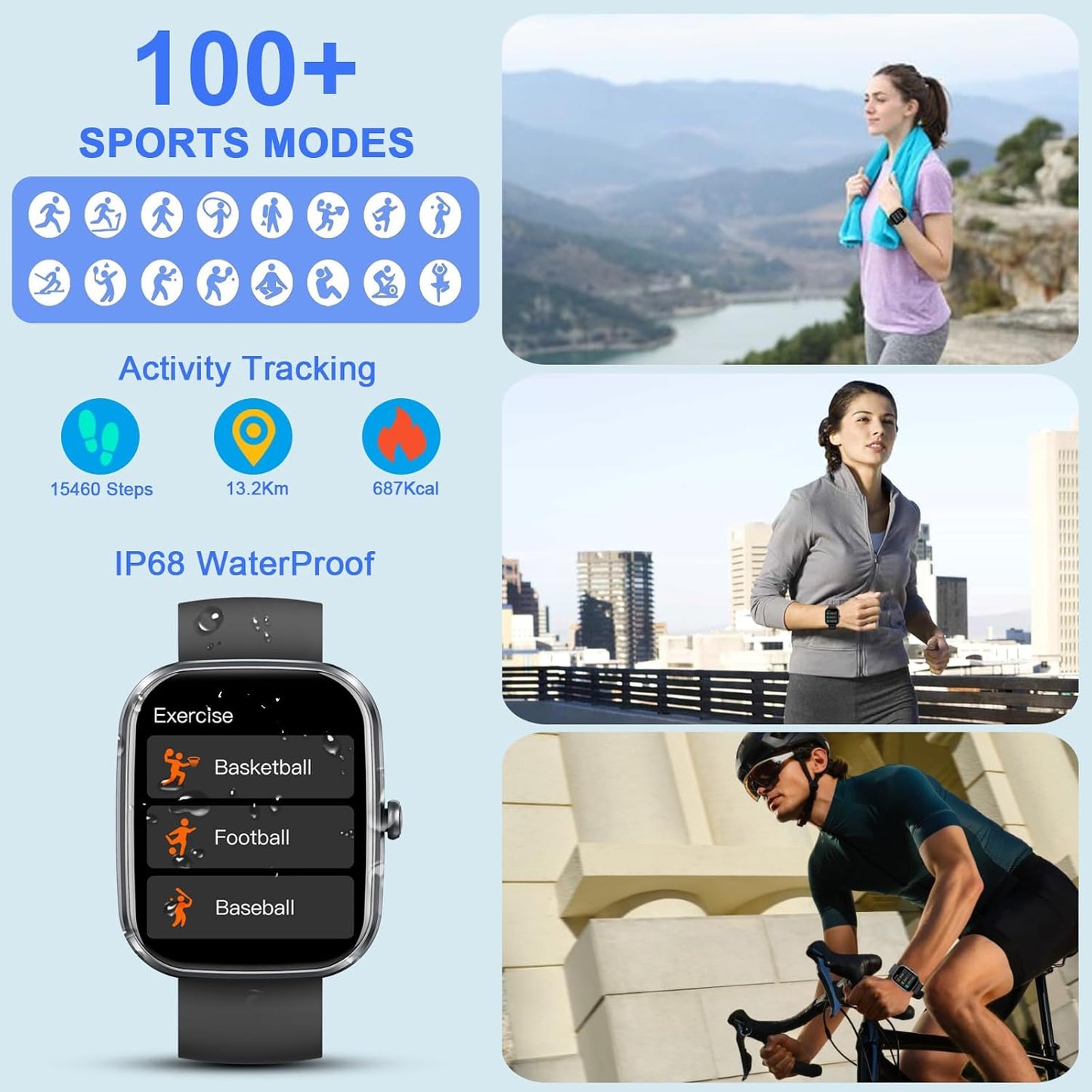 2026 New 1.91" HD SmartWatch, Fitness Watch with 120+ Sport Modes, Smart Watch for Men Women (Answer/Make Call), IP68 Waterproof, Heart Rate/Sleep Monitor, Pedometer, Activity Tracker for Android iOS | 120+ Sport Modes Smart Watch (Answer/Make Call) for