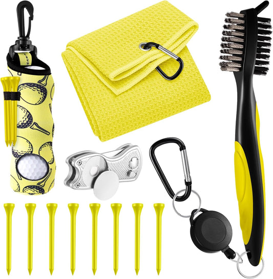 12 Pcs Golf Accessories Kit, Include Golf Ball Bag with Hook Towel Tees Magnetic Ball Marker Divot Tool Cleaner Brush for Women Man Gifts