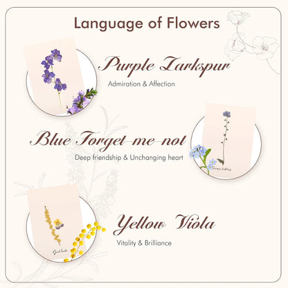 Handmade Pressed Flower Greeting Cards – Real Dried Botanical Art for Birthdays, Weddings, and Thank You Notes – Eco-Friendly Gift for Nature Lovers | larkspur,forget-me-not,viola