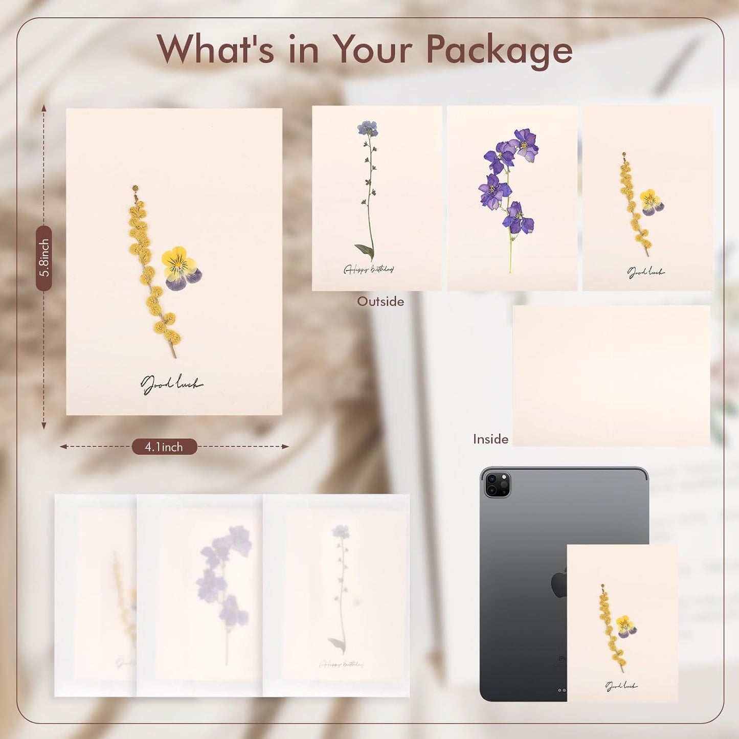 Handmade Pressed Flower Greeting Cards – Real Dried Botanical Art for Birthdays, Weddings, and Thank You Notes – Eco-Friendly Gift for Nature Lovers | larkspur,forget-me-not,viola