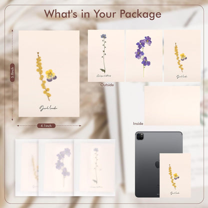 Handmade Pressed Flower Greeting Cards – Real Dried Botanical Art for Birthdays, Weddings, and Thank You Notes – Eco-Friendly Gift for Nature Lovers | larkspur,forget-me-not,viola