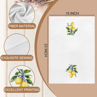 Lemon Chinoiserie Kitchen Towels, Blue and White Lemon Decorative Kitchen Towel, Lemon Gifts, Summer Coquette Blue Bow Lemons Hand Dish Tea Towels for Bathroom Decor