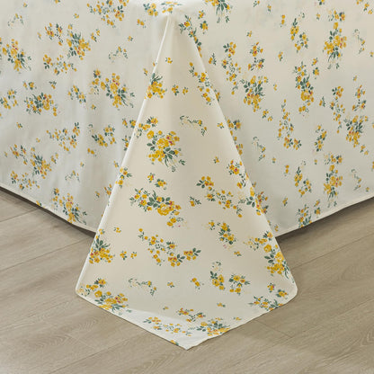 100% Cotton Percale Sheets for Queen Size Bed - 14 Inches Deep Pocket Perfect Fitting - Crispy Cool & Comfortable - Yellow Floral (4 Piece Bed Sheets)